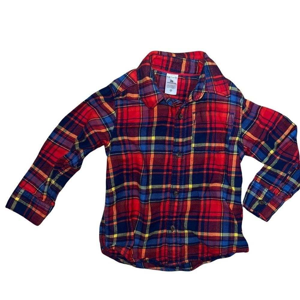3/$25 🍄 Carters Flannel Plaid Button Down Cotton Shirt Size 3T